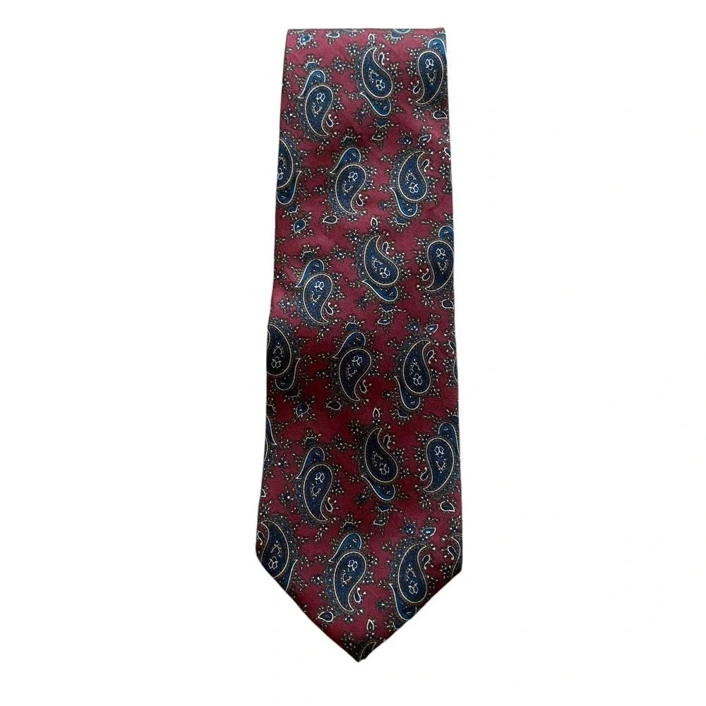 Bert Pulitzer Silk Necktie Paisley Burgundy Navy Classic Traditional Foulard